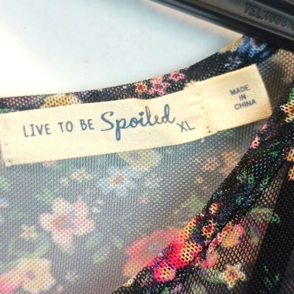 Live to be spoiled ditsy floral long-sleeve sheer mesh scoop neck maxi dress XL - Picture 13 of 14